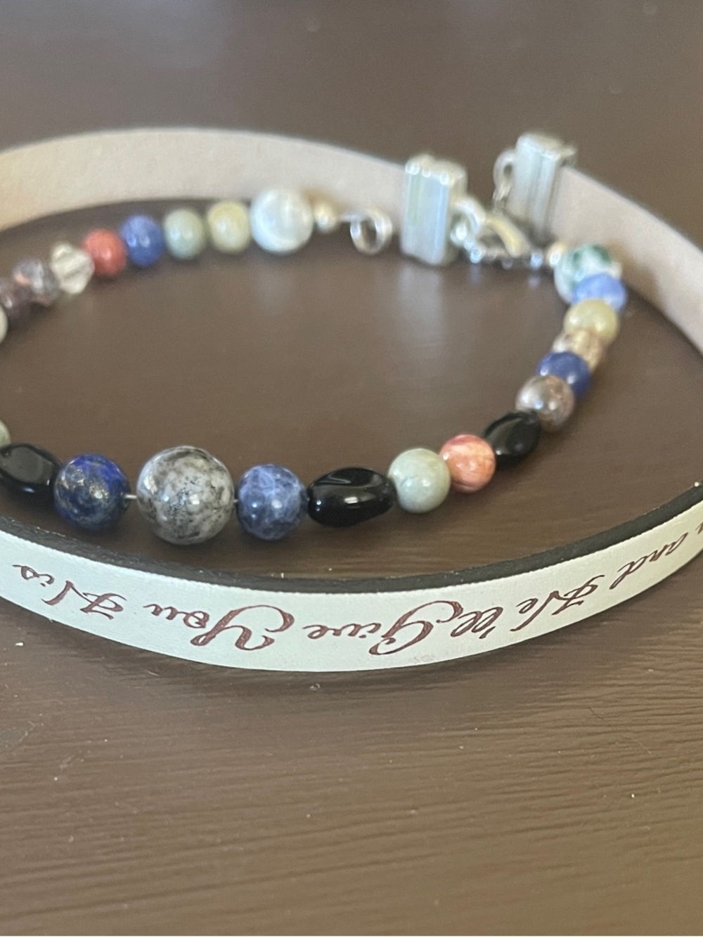 Inspirational Multicolor Beaded & Wrap Leather Bracelet, Adjustable, Sizable